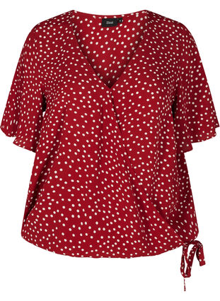 Wrap blouse in viscose , Red w. White Dot, Packshot image number 0
