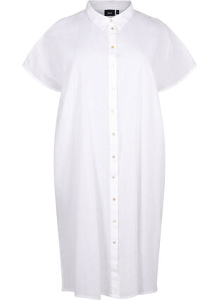 Long shirt in cotton blend with linen, Bright White, Packshot image number 0