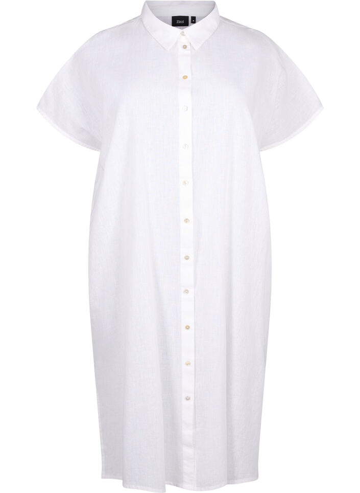 Long shirt in cotton blend with linen, White, Packshot image number 0