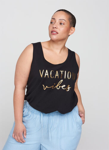 Cotton top with a print and a-line shape, Black VACATION, Model image number 0