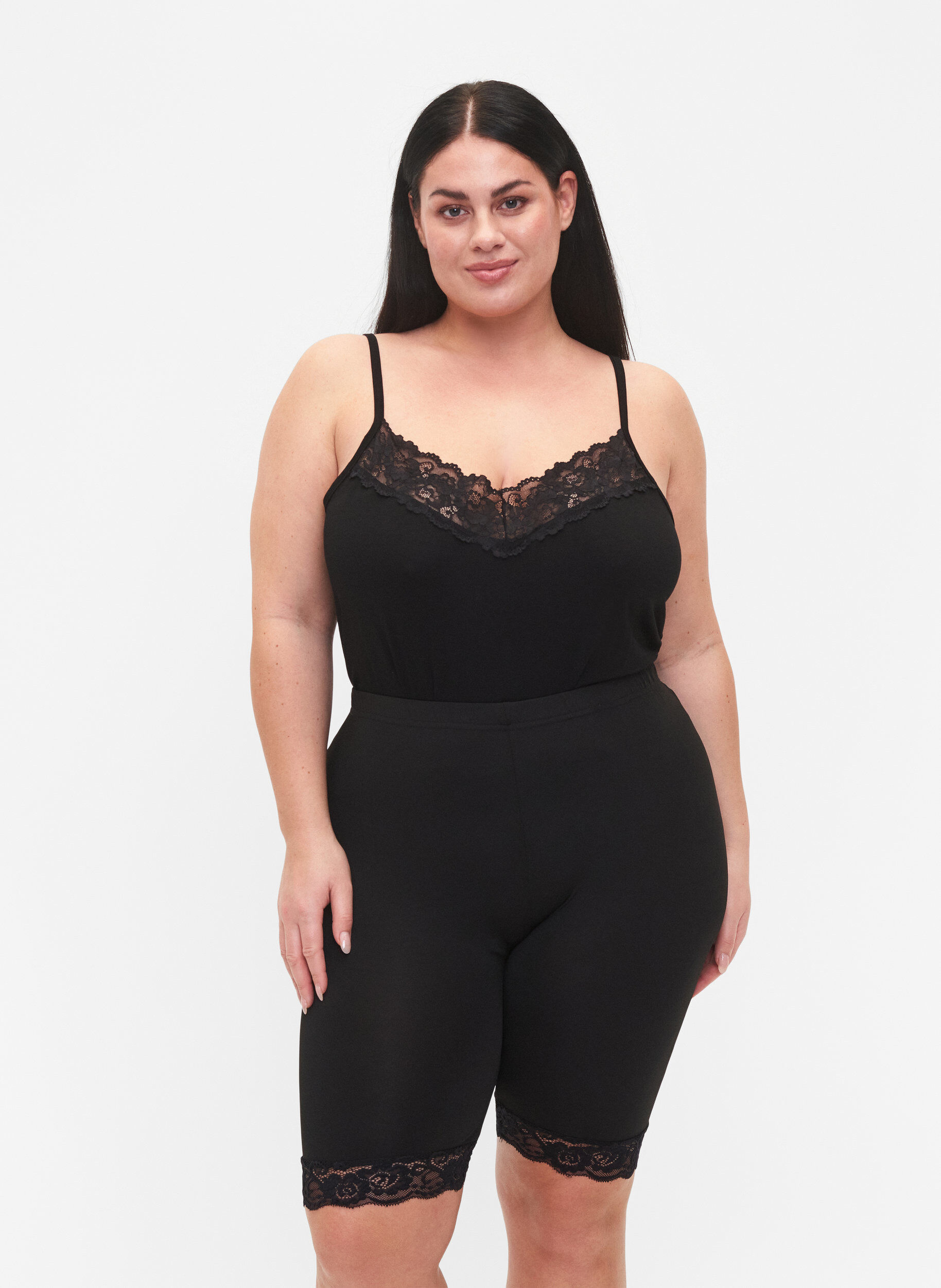 Zizzifashion 2-pack cycling shorts with lace trim, Black / Black, Model image number 0