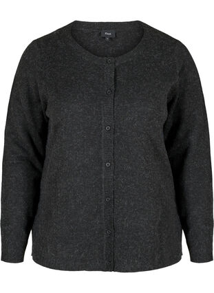 Short melange knitted cardigan with button fastening, Black, Packshot image number 0