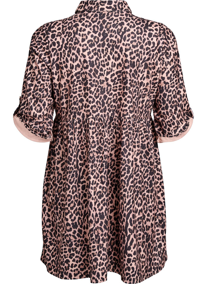 Velvet dress with leopard print, Brown, Packshot image number 1