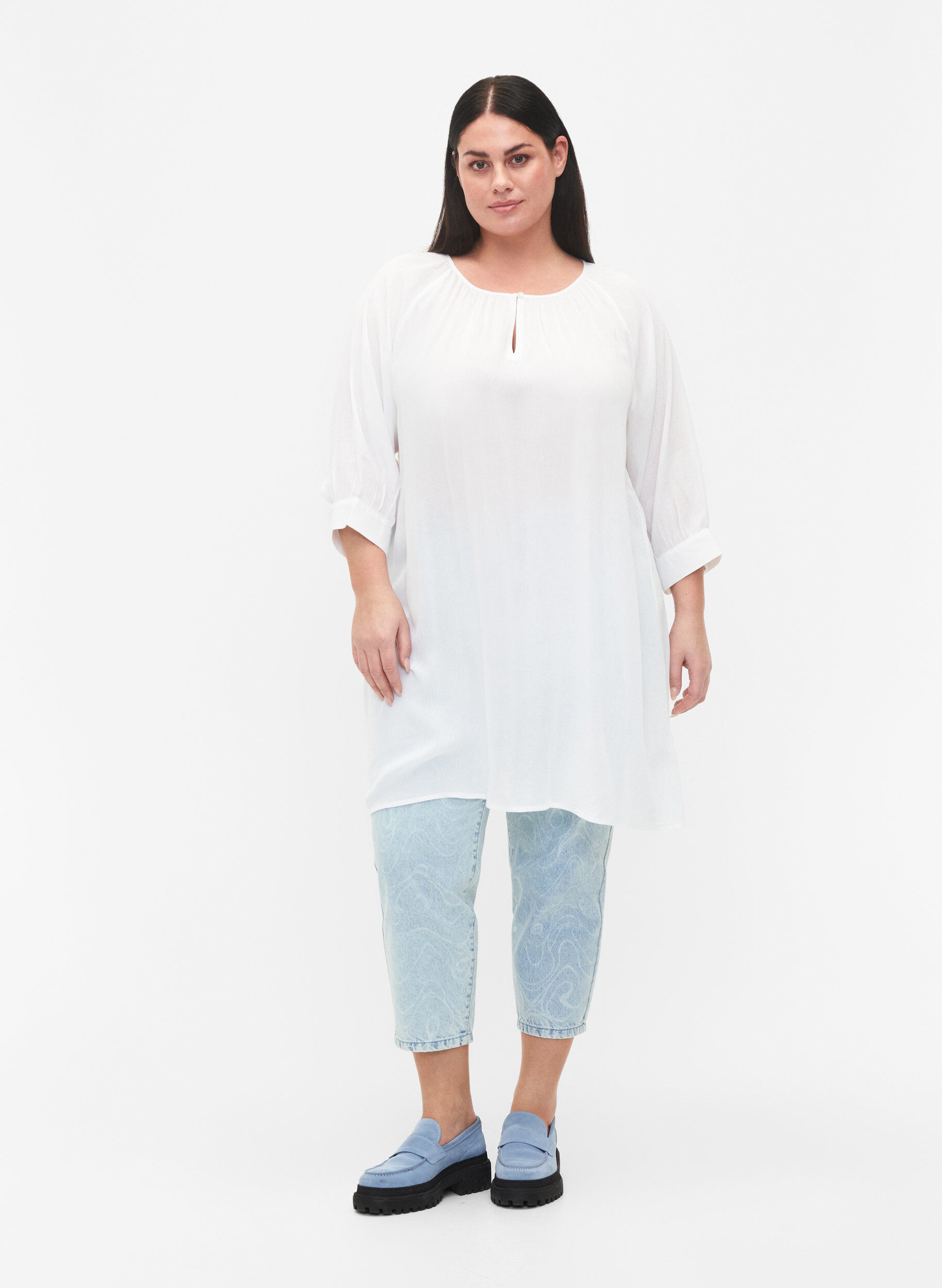 Zizzifashion Viscose tunic with 3/4 sleeves, White, Model image number 1