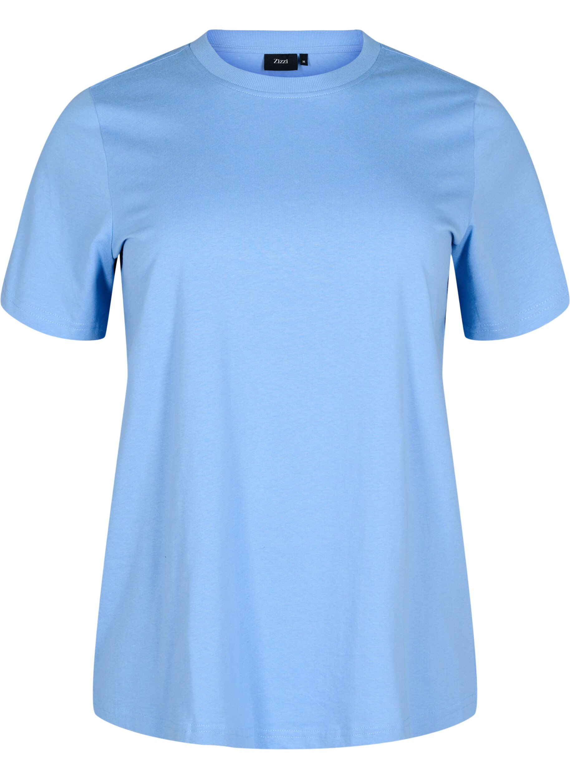 ZizzifashionBasic cotton T-shirt with round neck, Light Blue, Packshot image number 0