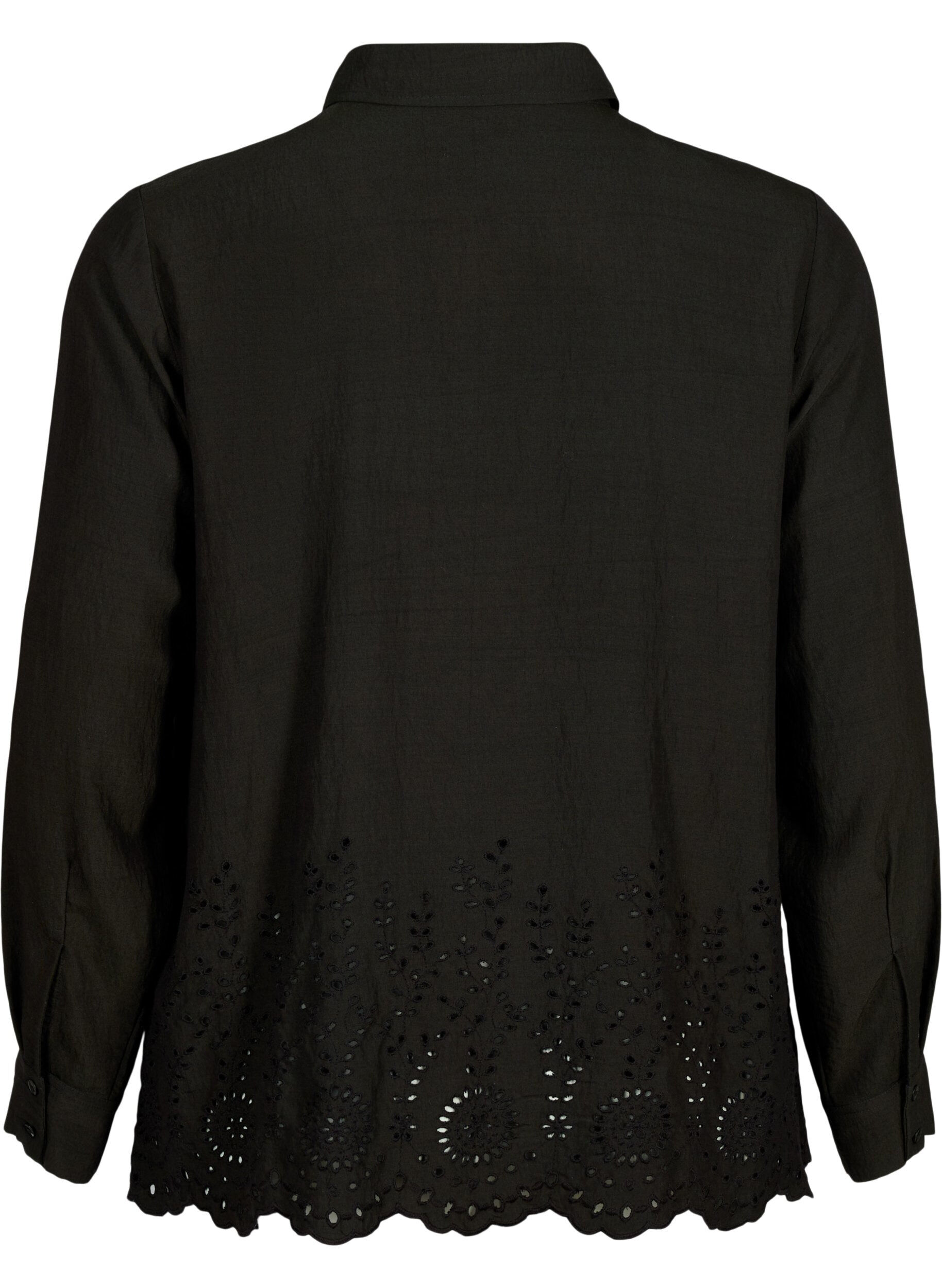 Zizzifashion Viscose shirt with broderie anglaise, Black, Packshot image number 1
