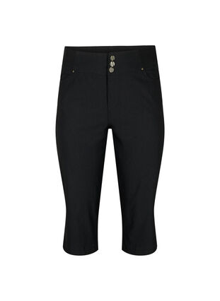 	 Tight-fitting high-waisted capri trousers, Black, Packshot image number 0