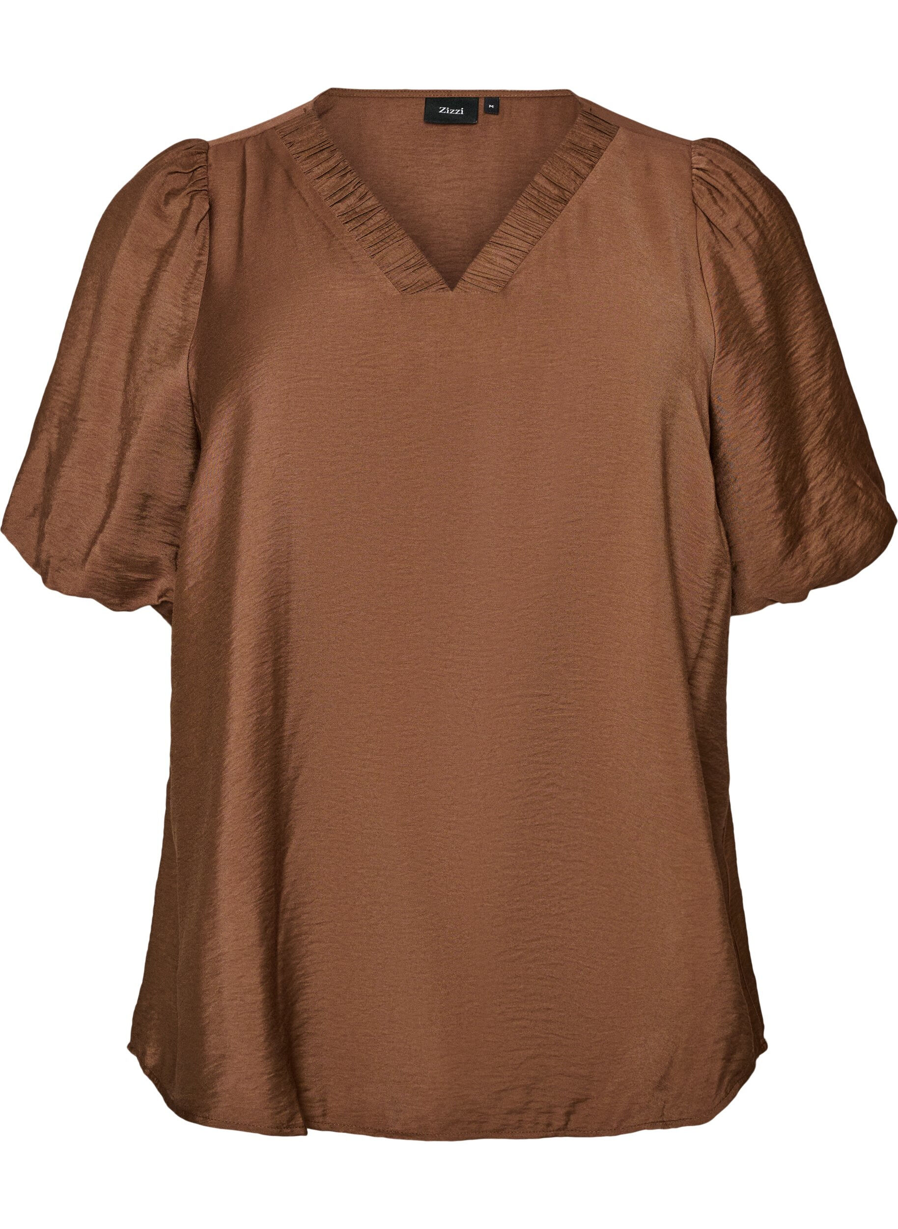 ZizzifashionBlouse with balloon sleeves and V-neck, Brown, Packshot image number 0