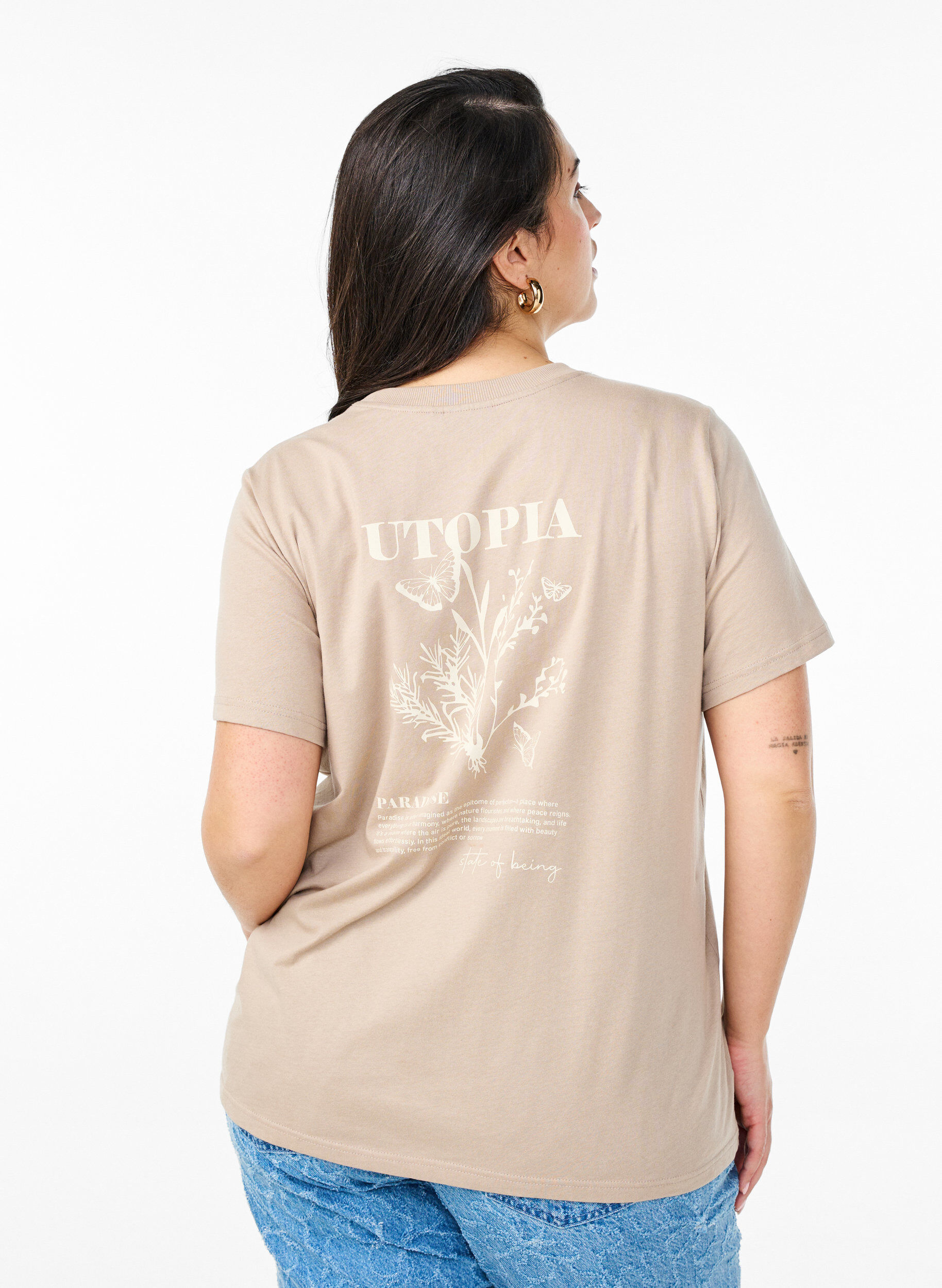 ZizzifashionT-shirt with text print and round neck, Brown, Model image number 2