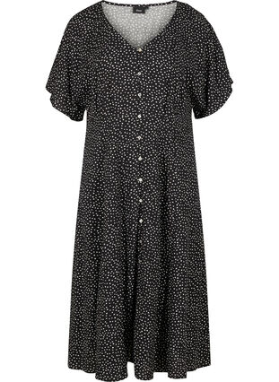 Viscose midi dress with polka dots and buttons, Black w. Dot, Packshot image number 0