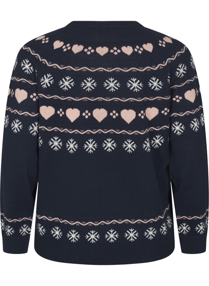 Long-sleeved knitted top with Christmas motif, Navy Blazer Comb, Packshot image number 1