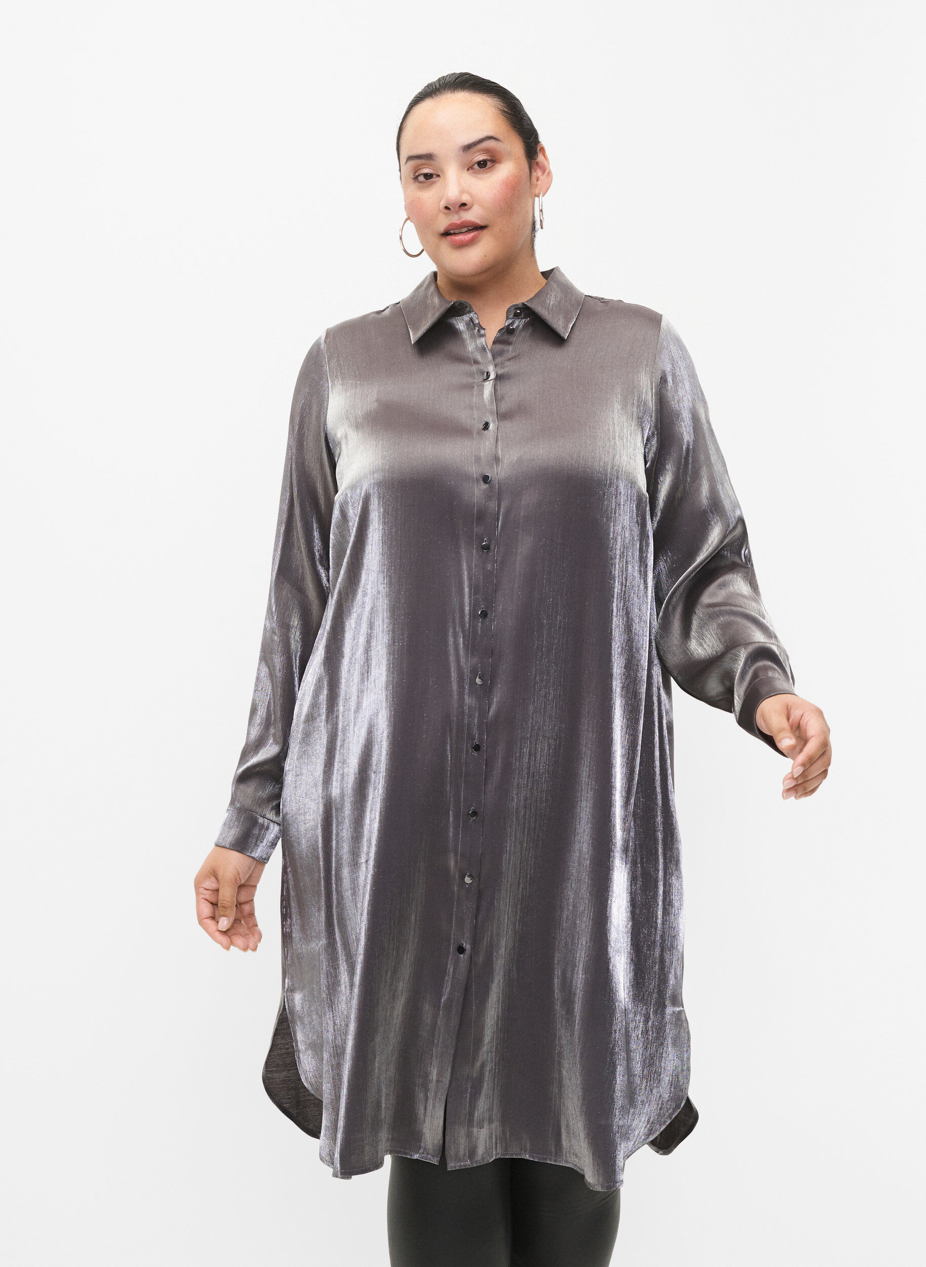 Zizzifashion Long silver-colored shirt, Dark Silver, Model image number 0