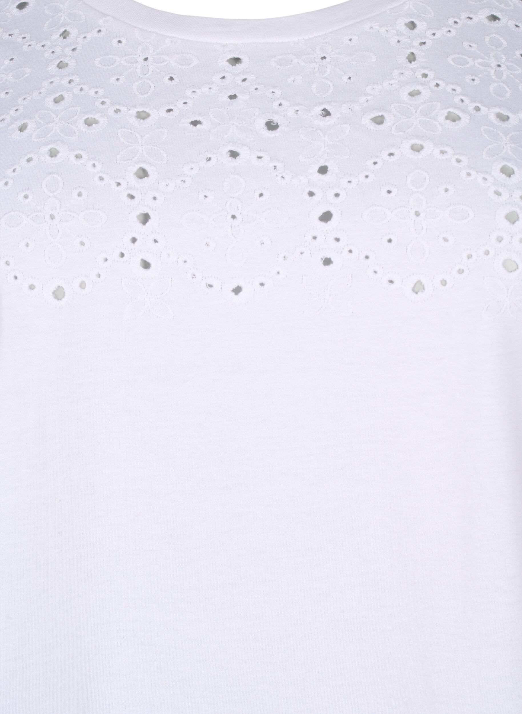 Zizzifashion Organic cotton T-shirt with broderie anglaise, Bright White, Packshot image number 2