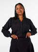 Shirt blouse with embroidered flower appliqu&eacute;s, Black, Model image number 0