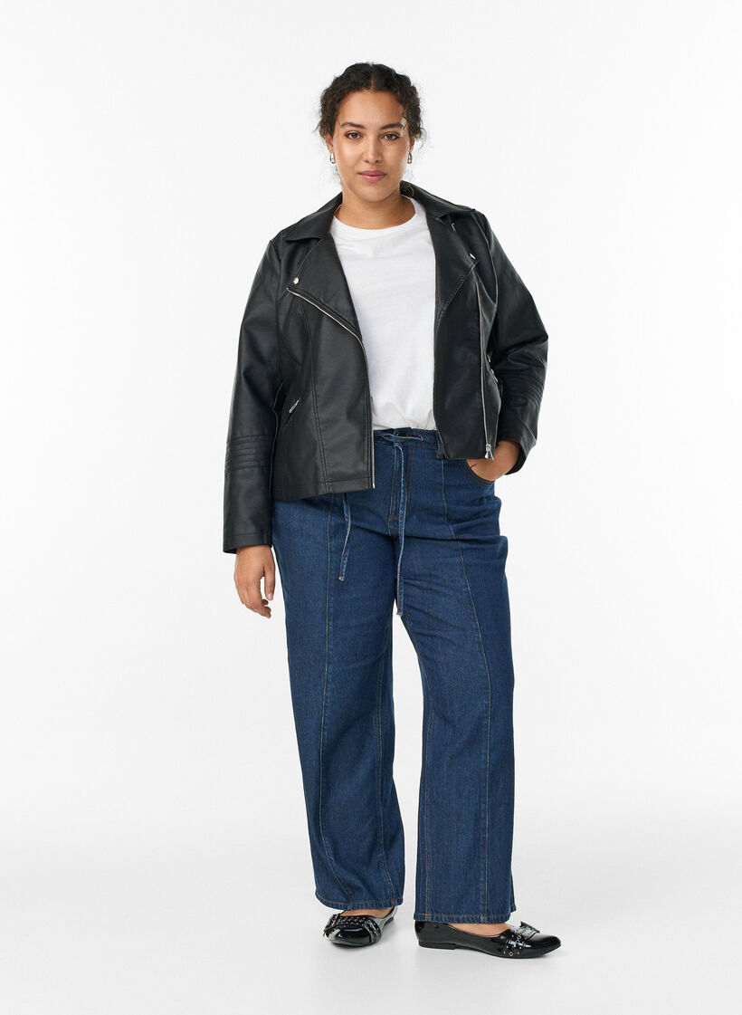 biker jacket in imitated leather, Black, Model image number 1