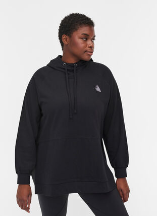 Hooded sweatshirt with slits, Black, Model image number 0
