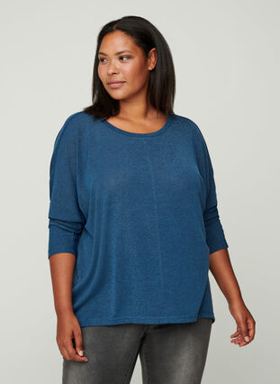 Plain-coloured blouse with long sleeves, Dark Blue, Model image number 0
