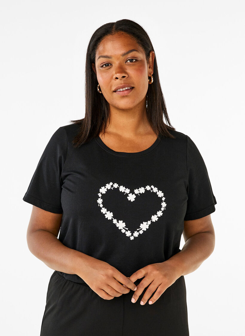 FLASH - T-shirt with motif, Black Flower Heart , Model image number 0