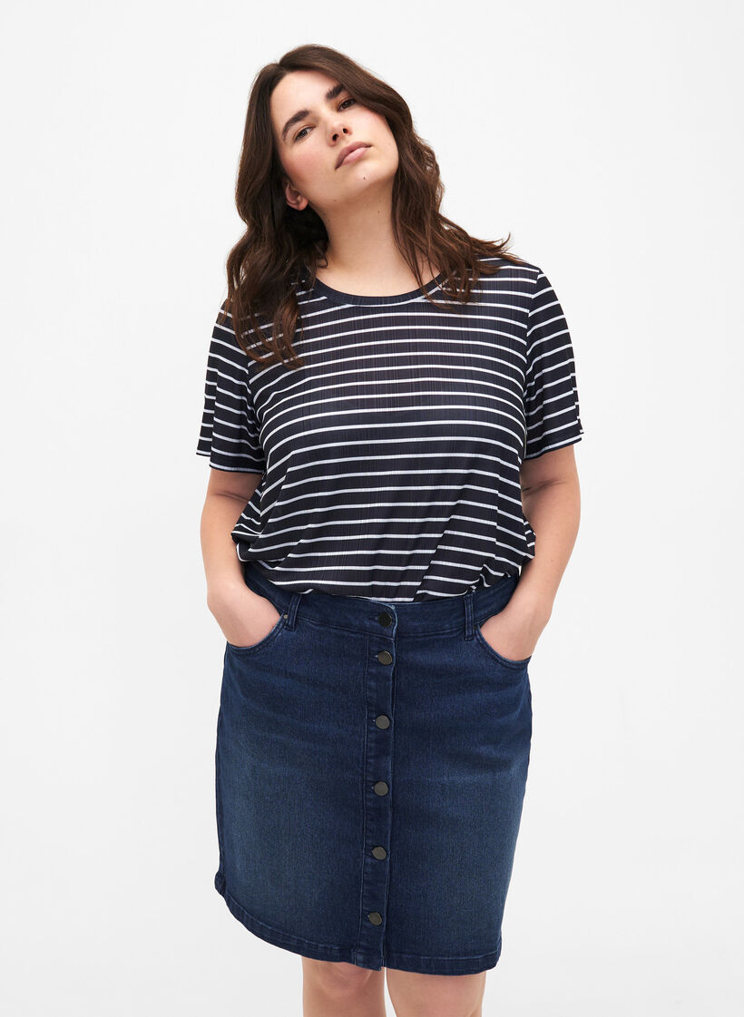 FLASH - Denim skirt with button closure, Blue, Model image number 0