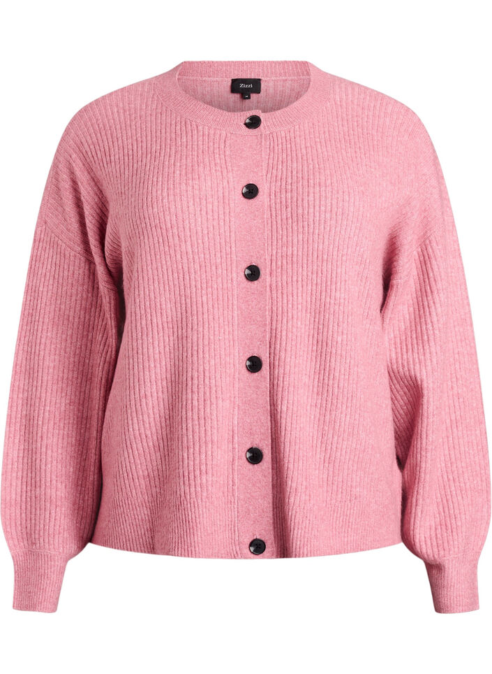 Ribbed cardigan with buttons, Rose, Packshot image number 0