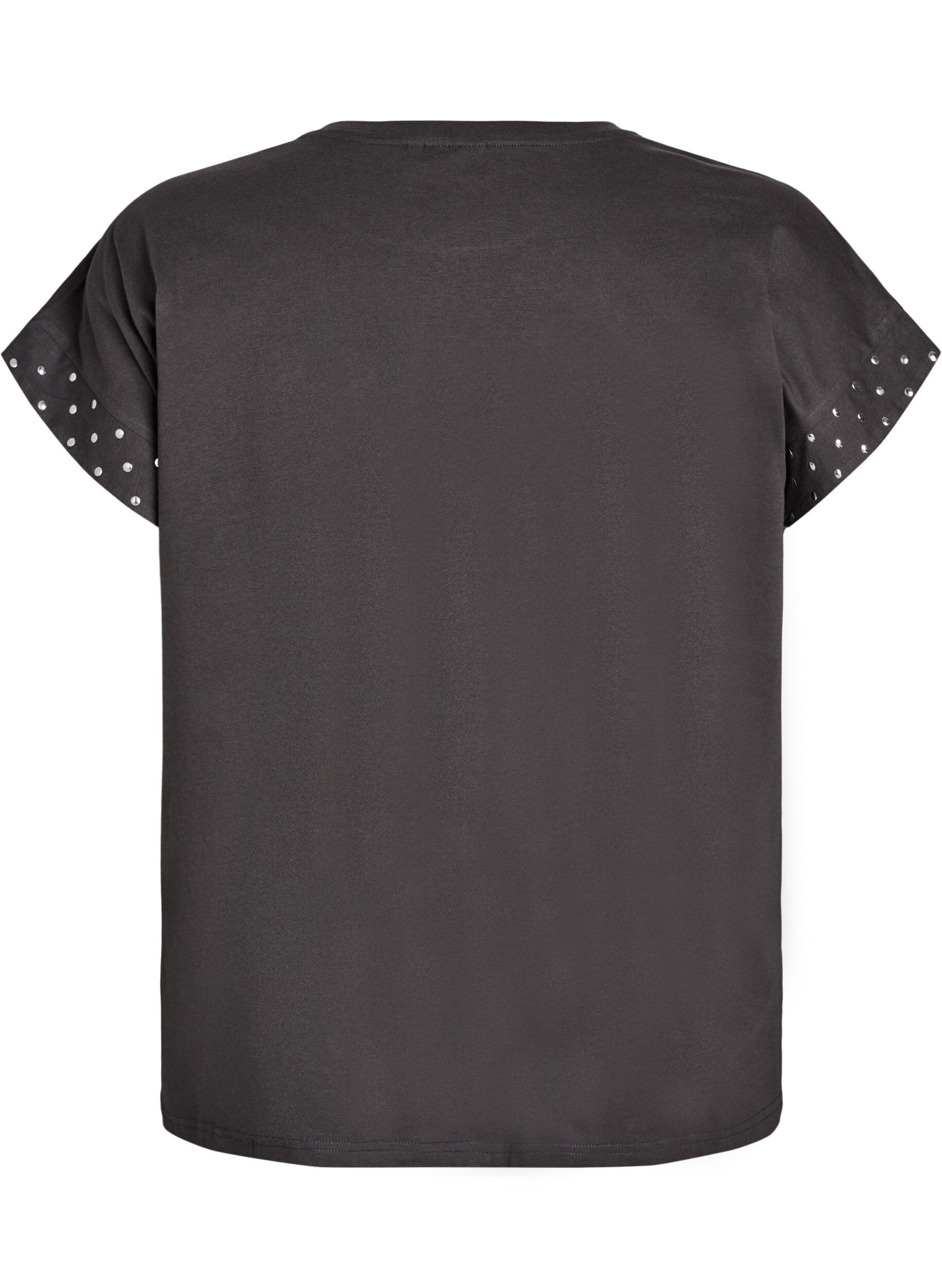 Zizzifashion Organic cotton T-shirt with rivets, Dark Grey, Packshot image number 1