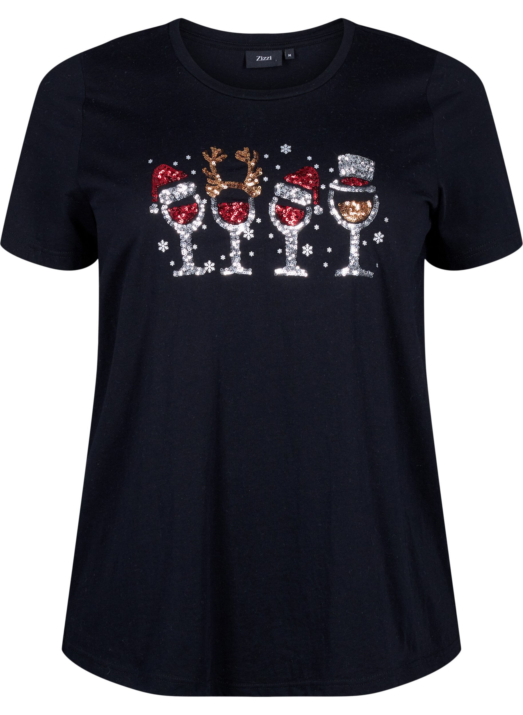 Zizzifashion Christmas t-shirts in 100% cotton, Black w. Drinks, Packshot image number 0