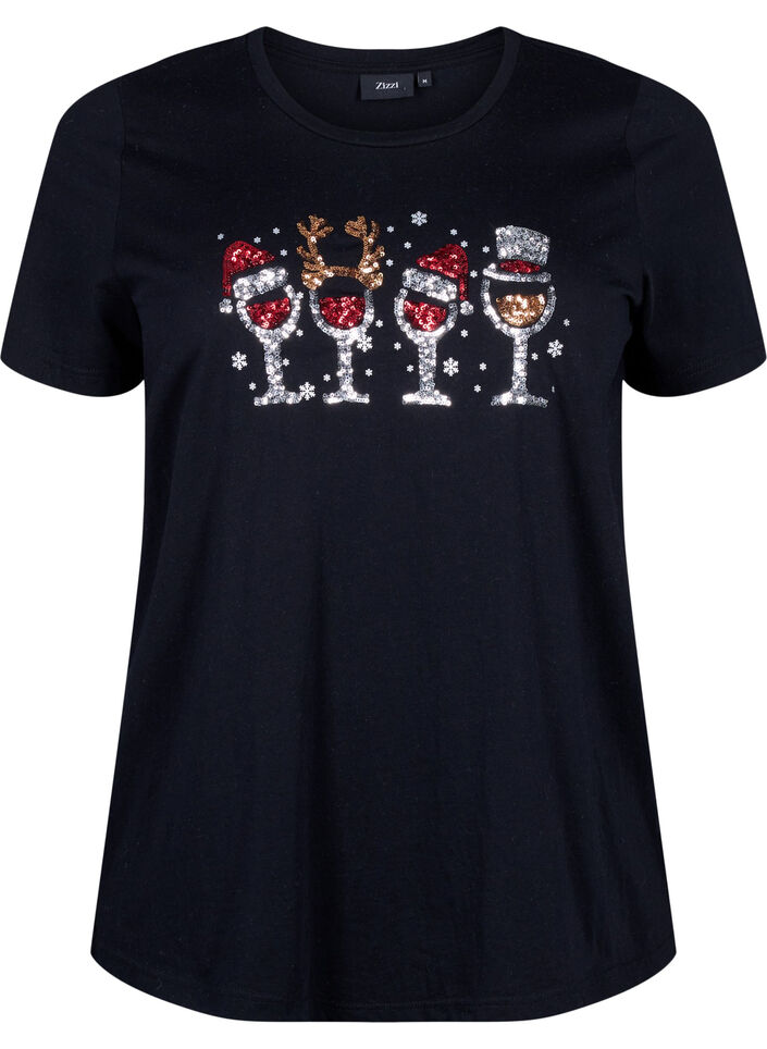 Christmas t-shirts in 100% cotton, Black w. Drinks, Packshot image number 0