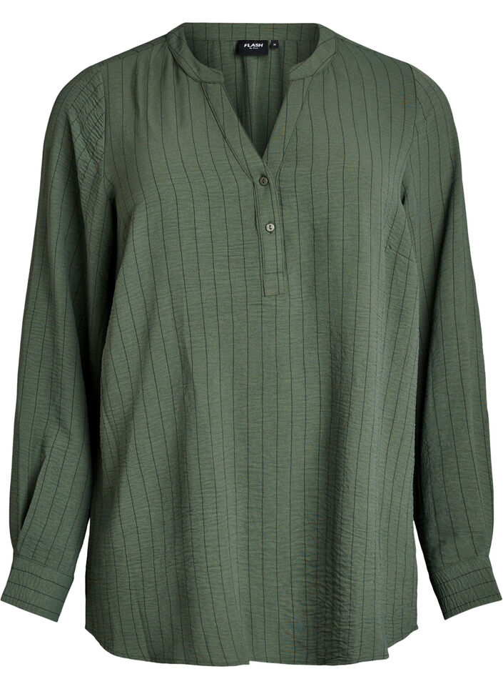 Pinstripe shirt blouse, Green, Packshot image number 0