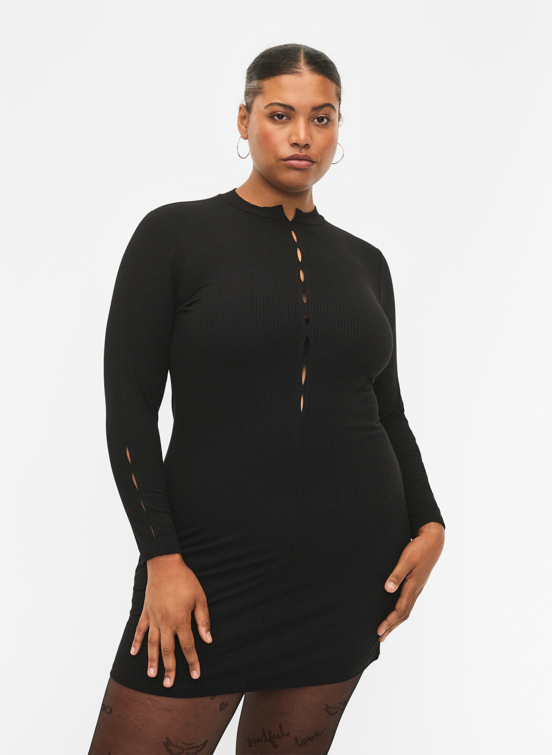 Zizzifashion Fitted dress with cut-out details, Black, Model image number 0