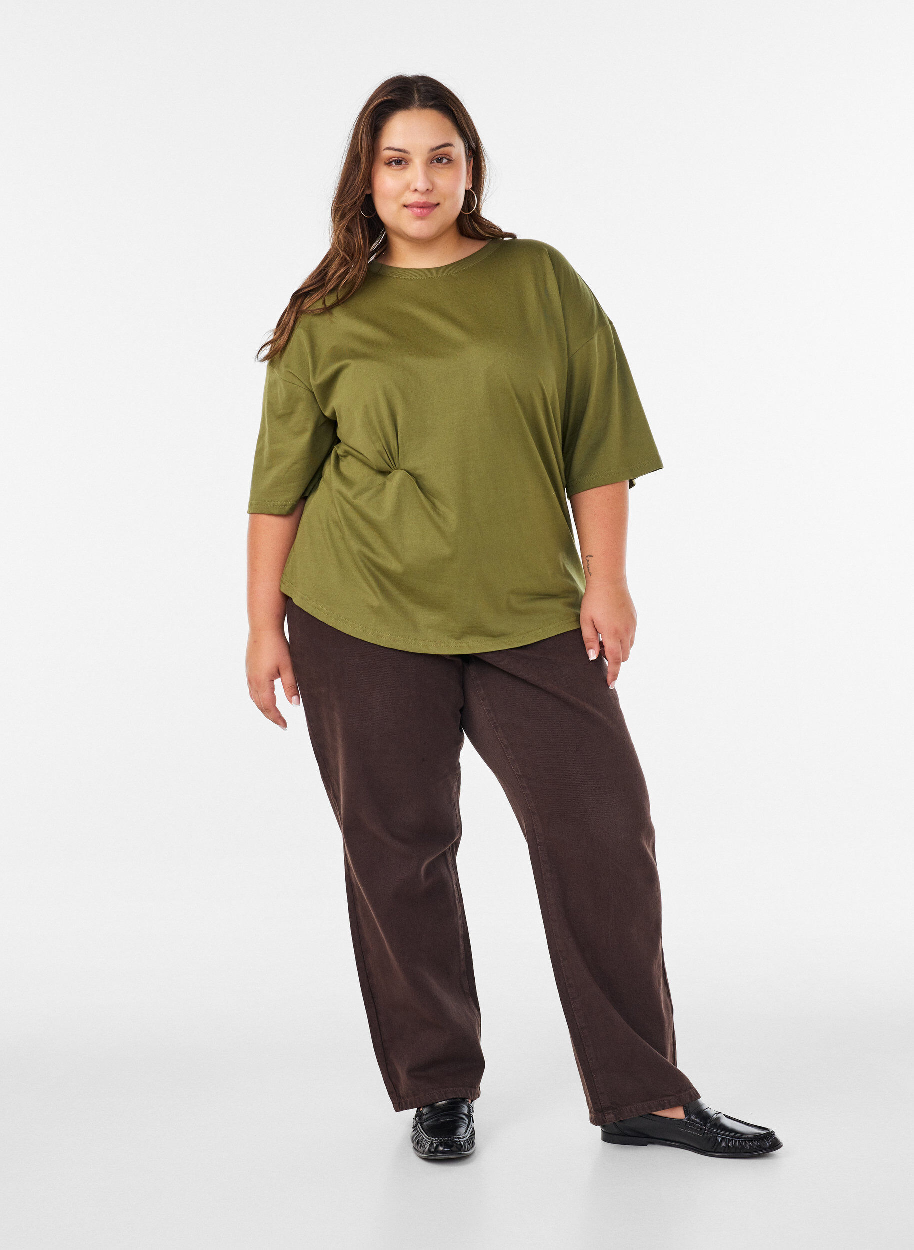 ZizzifashionT-shirt with draped detail, Green, Model image number 1