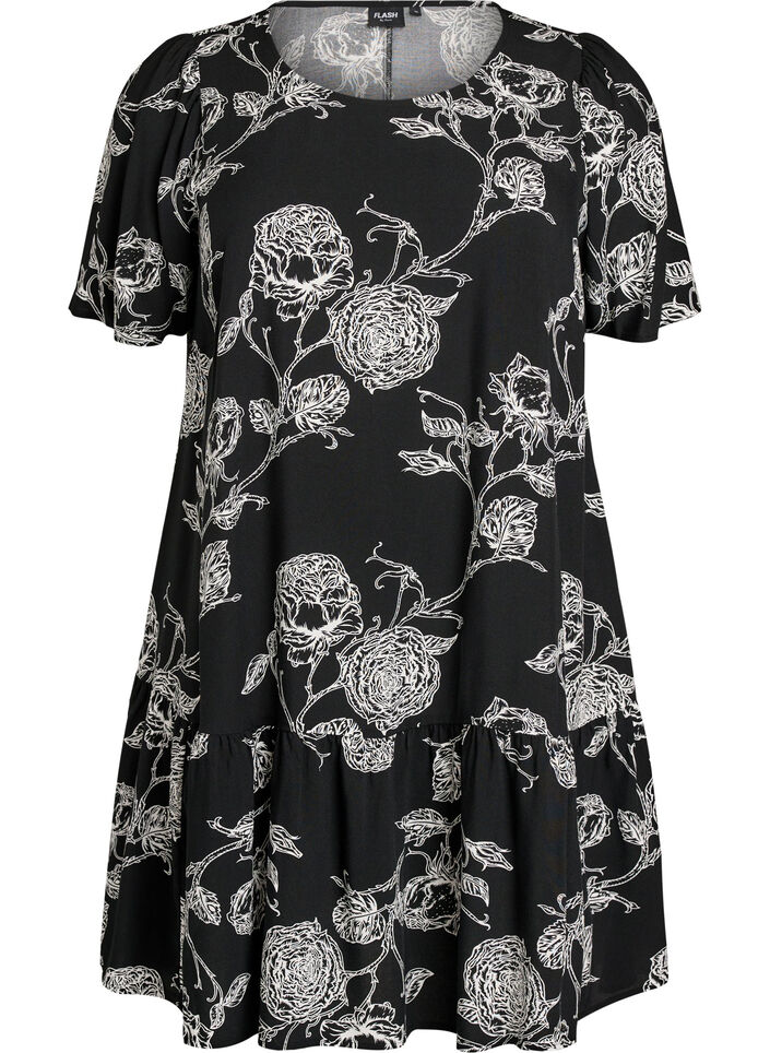 Viscose dress with cutline, Black, Packshot image number 0