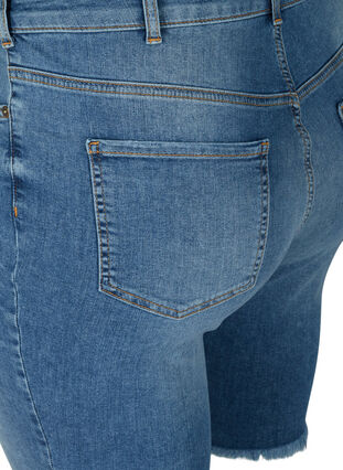 Close-fitting denim shorts with raw edges, Dark blue denim, Packshot image number 3