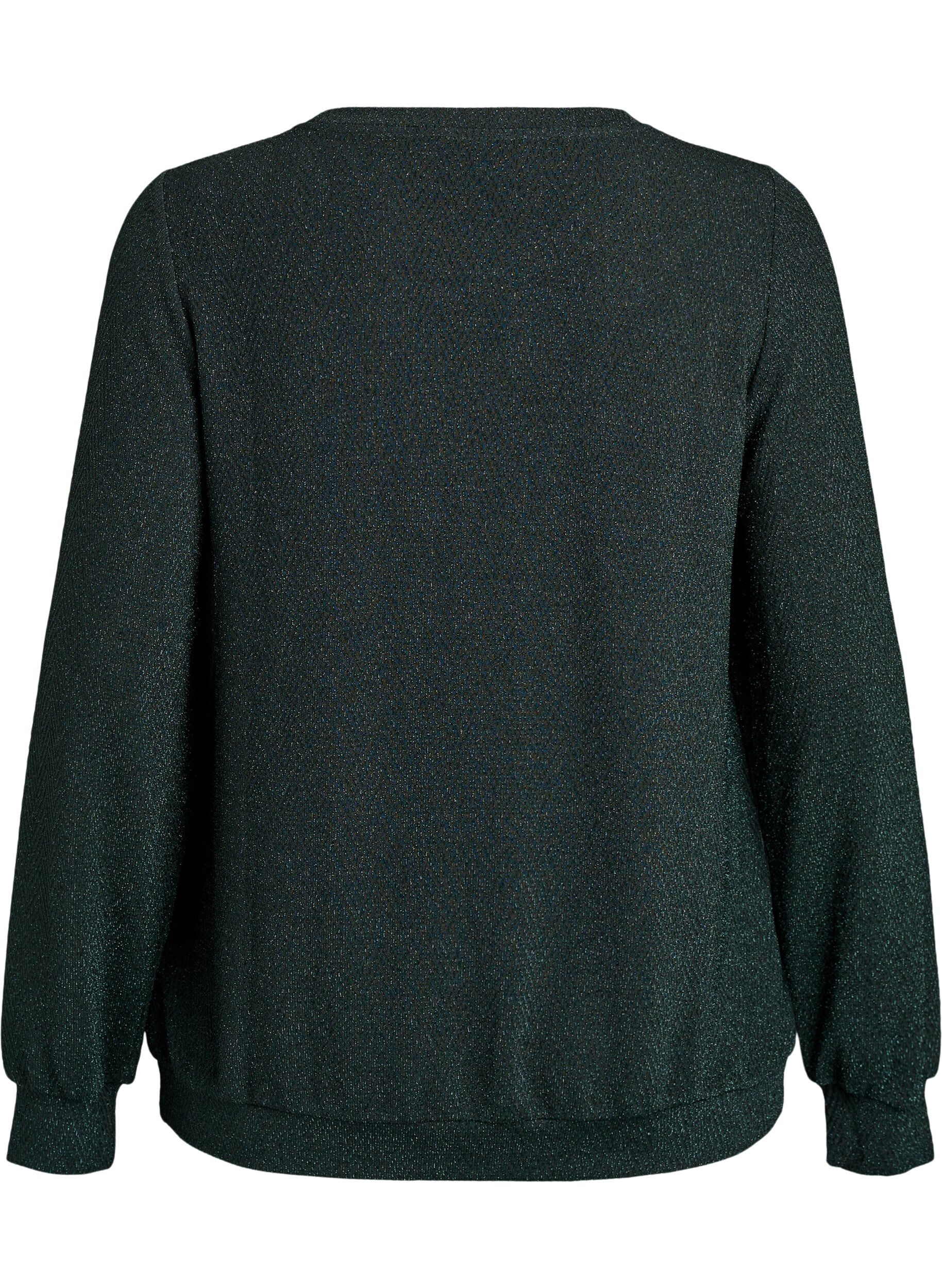 Zizzifashion Blouse with herringbone pattern and glitter thread, Green, Packshot image number 1