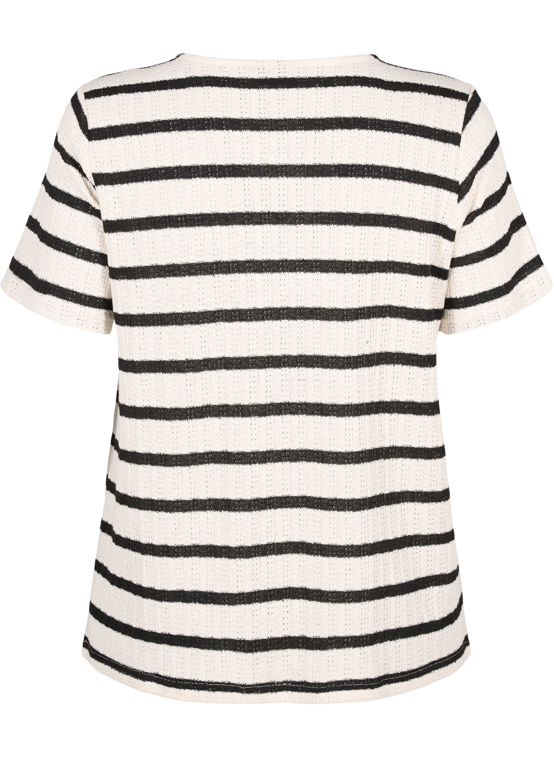 Zizzifashion Short sleeve blouse with contrast-colored stripes, Sand Black Stripe, Packshot image number 1