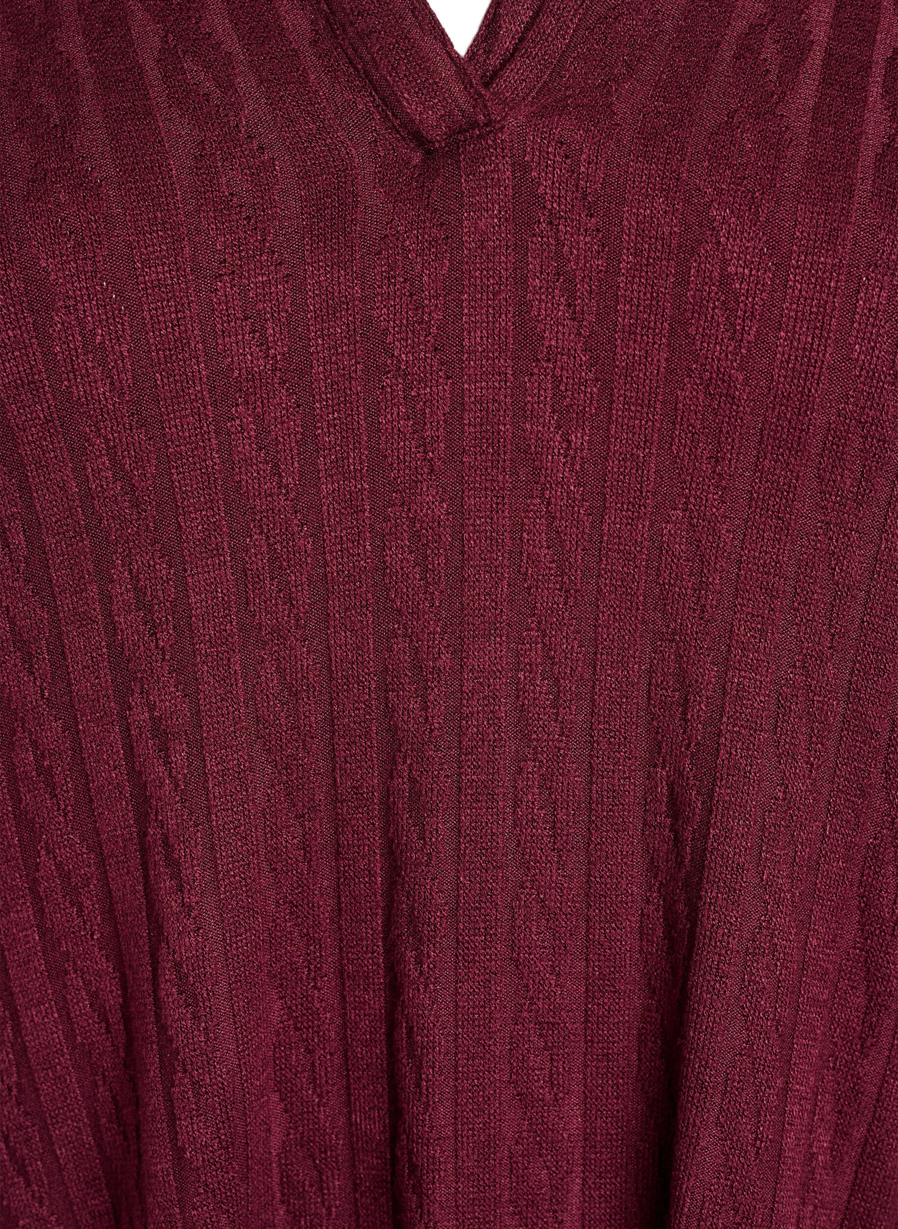 Zizzifashion Jersey blouse with collar and cable pattern, Dark Bordeaux, Packshot image number 2