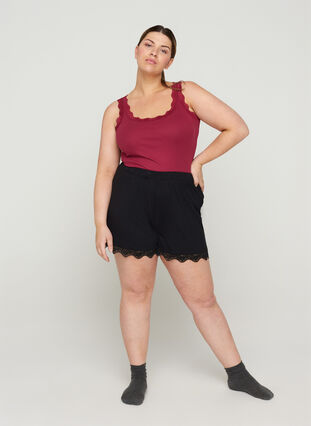 Top with lace trim, Carmine, Model image number 2