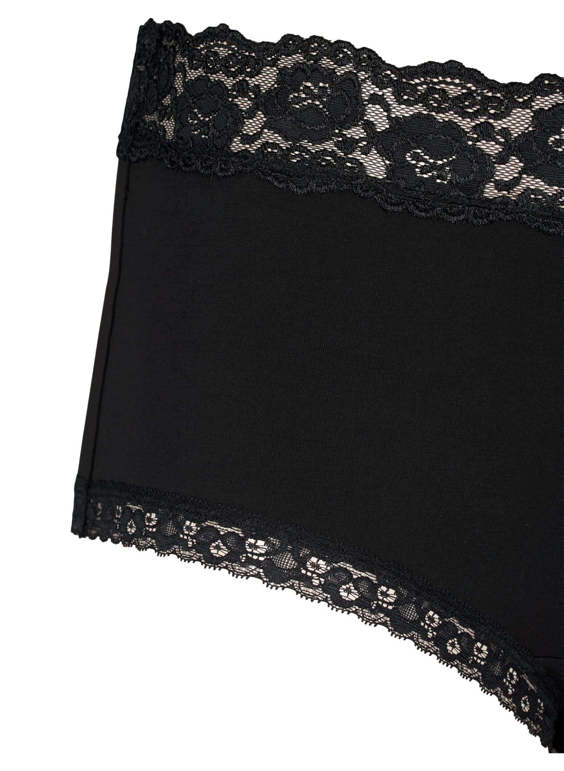 Zizzifashion 2-pack hipsters with lace trim and high waist, Black, Packshot image number 3