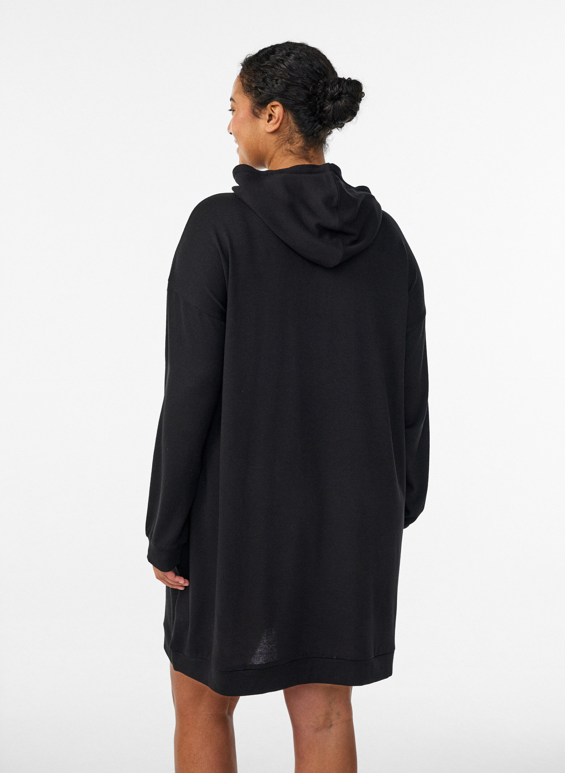 Zizzifashion Short hoodie dress with a kangaroo pocket, Black, Model image number 2