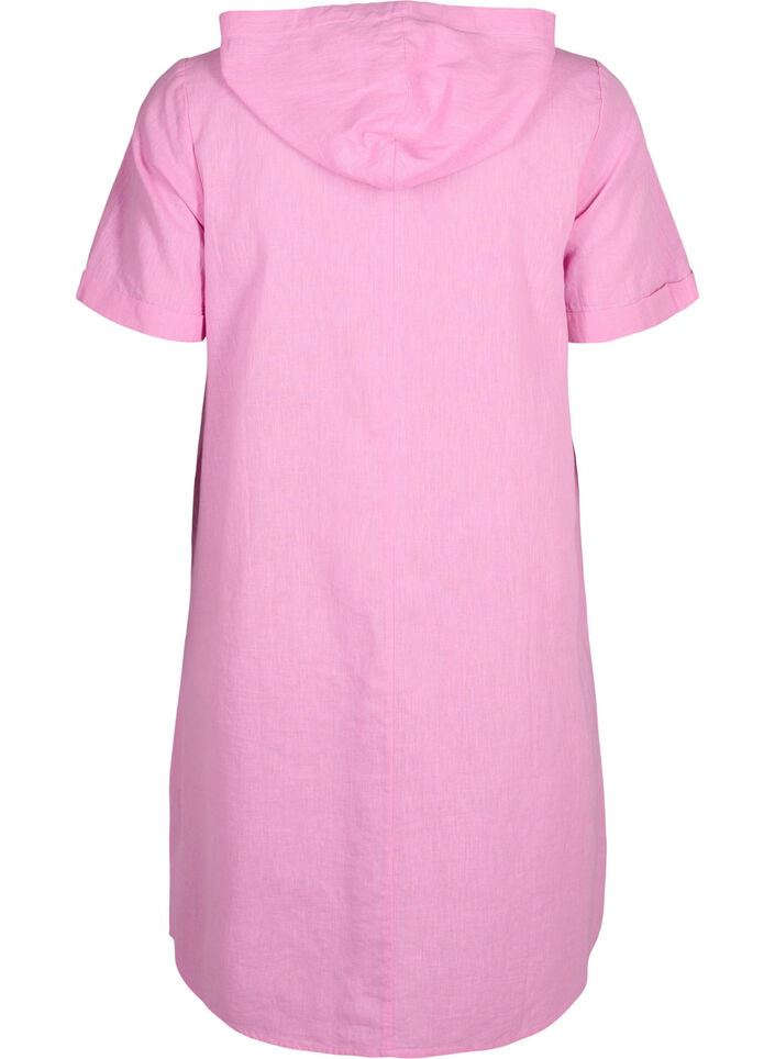 Cotton blend hooded dress with linen, Rosebloom, Packshot image number 1