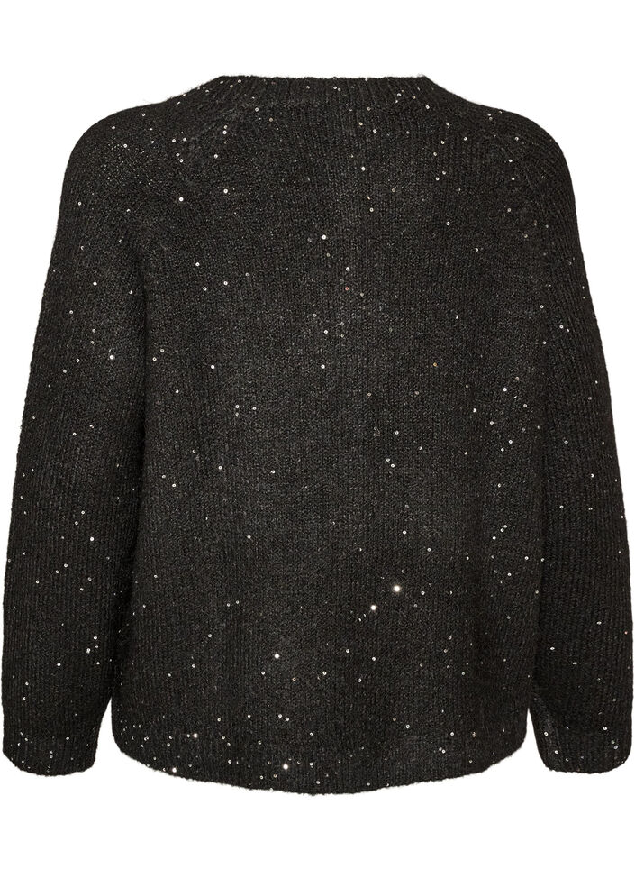 Cardigan with sequins and buttons, Black, Packshot image number 1