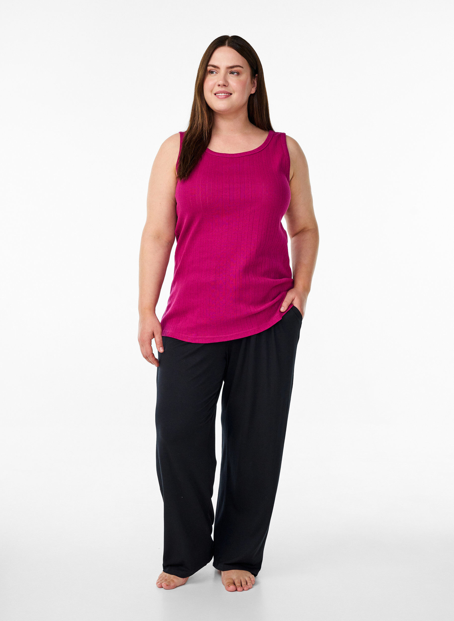 ZizzifashionNight top in organic cotton with a textured pattern, Pink, Model image number 1