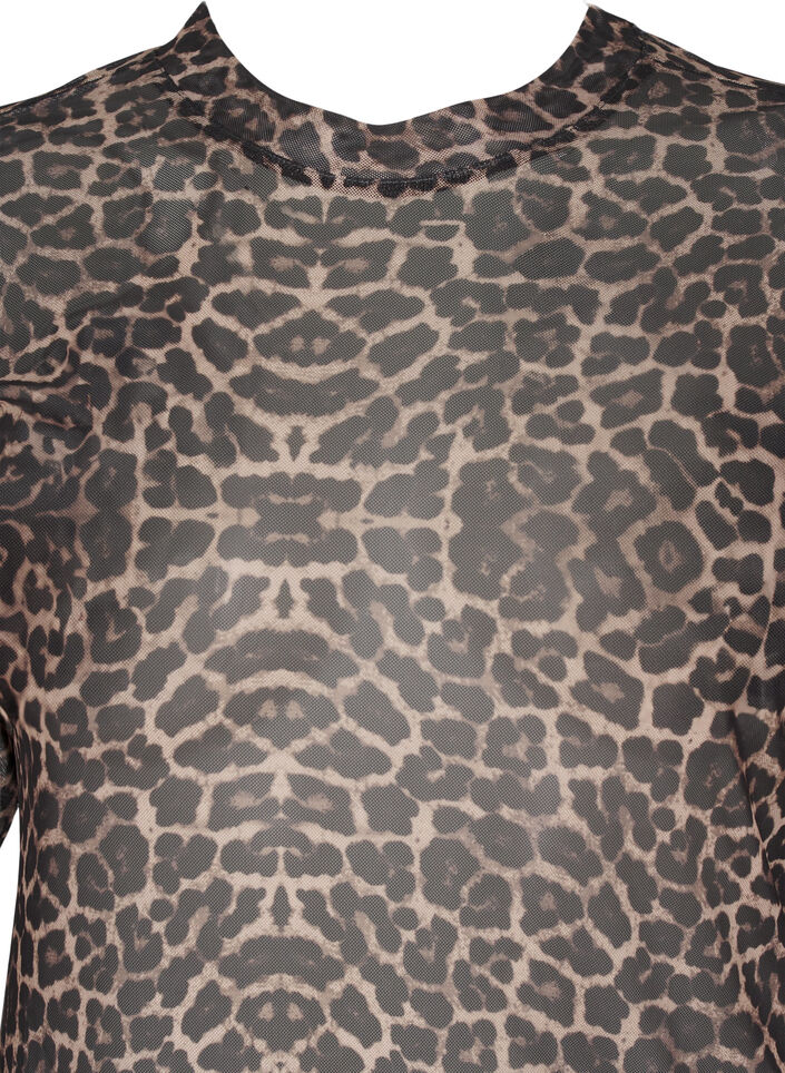 Mesh blouse with leopard pattern, Brown, Packshot image number 2