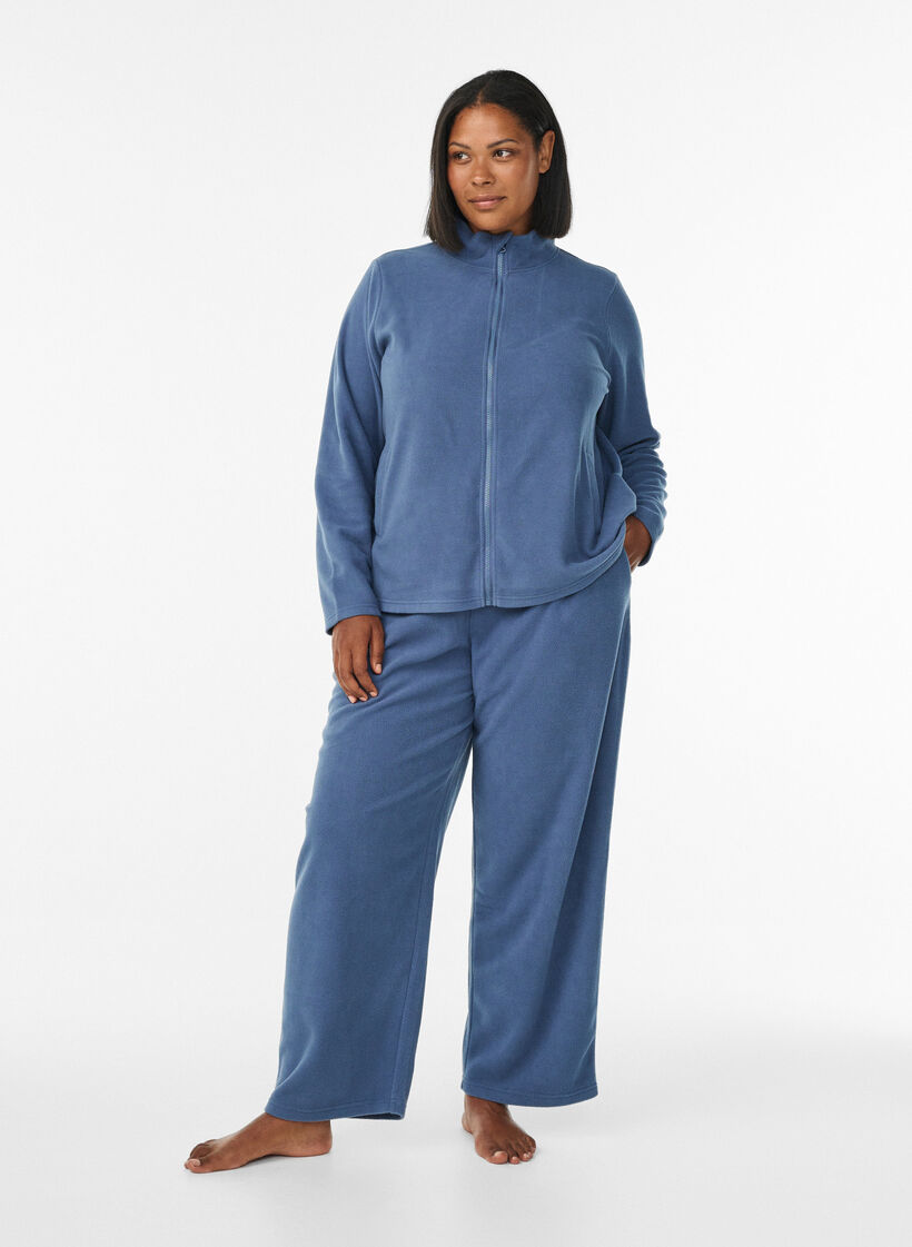 High-waisted fleece trousers with pockets, Blue, Model