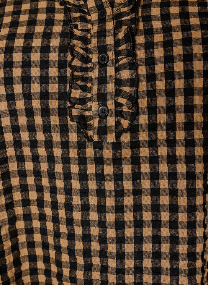 Checked cotton dress with ruffle details, Brown, Packshot image number 2