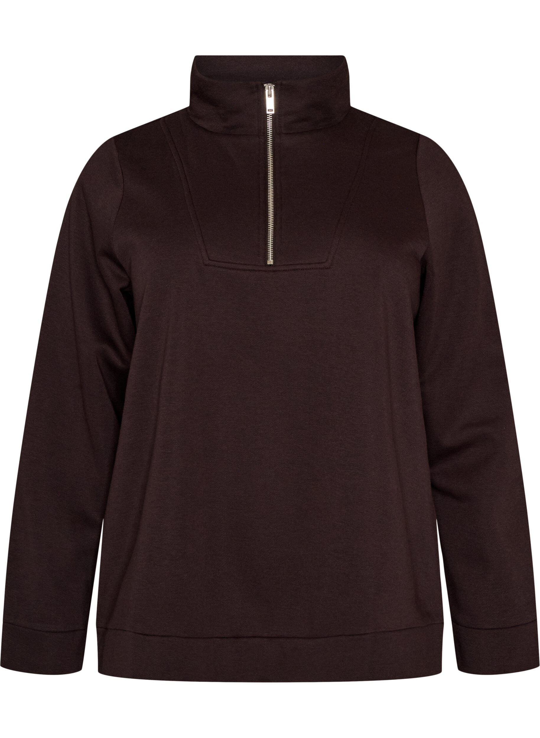 ZizzifashionSweatshirt with high collar and zipper, Brown, Packshot image number 0