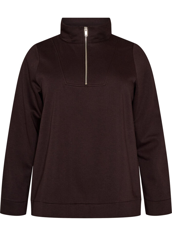 Sweatshirt with high collar and zipper, Brown, Packshot image number 0