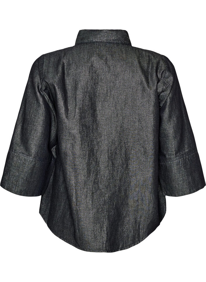 Denim shirt with glitter thread and 3/4 sleeves, Dark Grey, Packshot image number 1