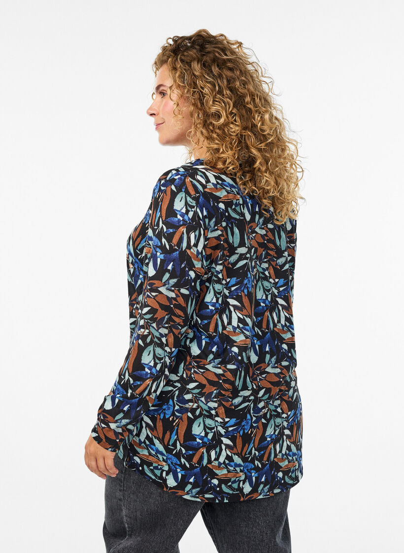 Patterned blouse with long sleeves, Blue, Model image number 2