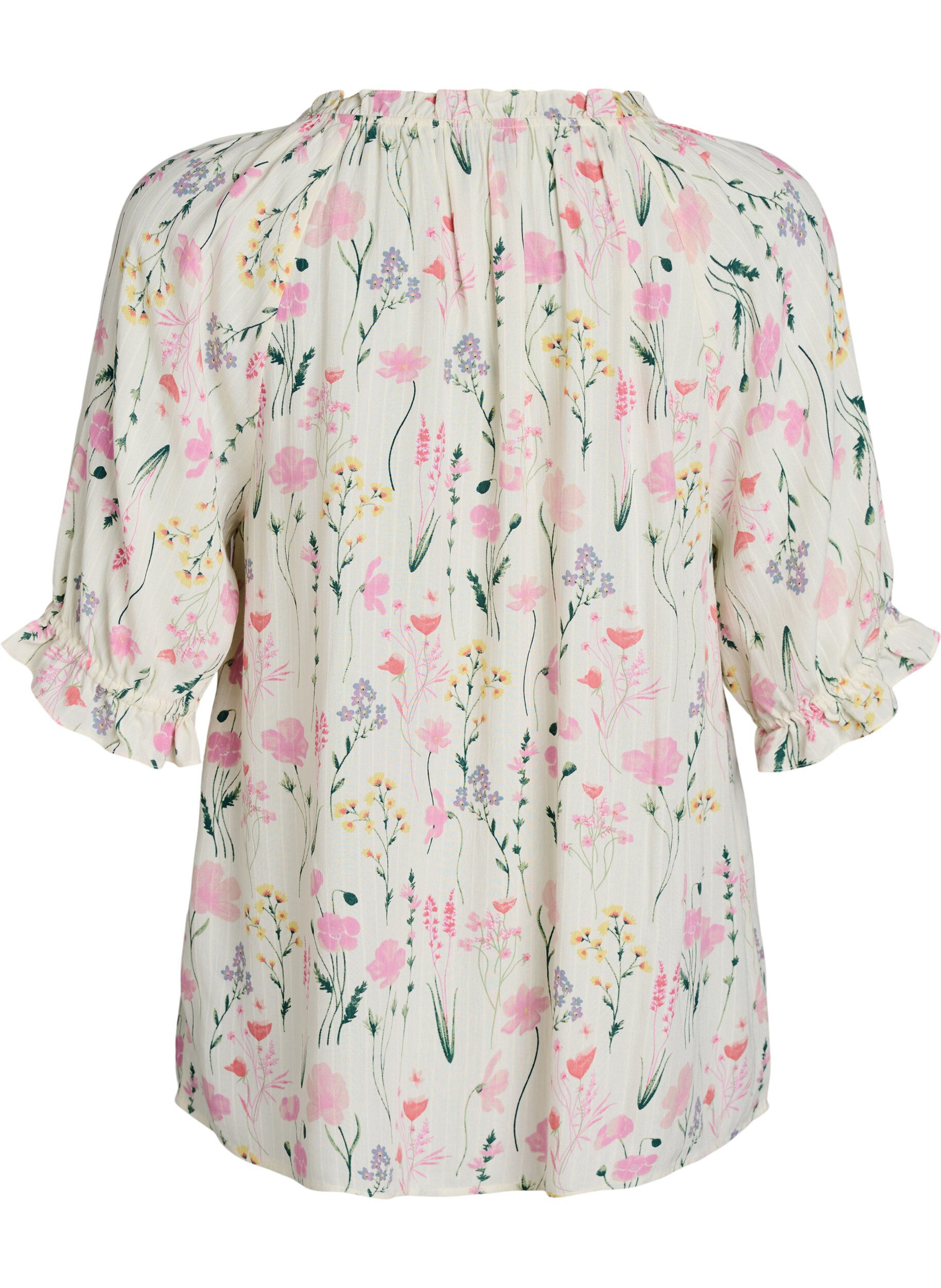 Zizzifashion Floral viscose blouse with half-length sleeves, Vanilla, Packshot image number 1