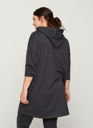 Long sweat cardigan with a hood, Dark Grey Mel., Model image number 1